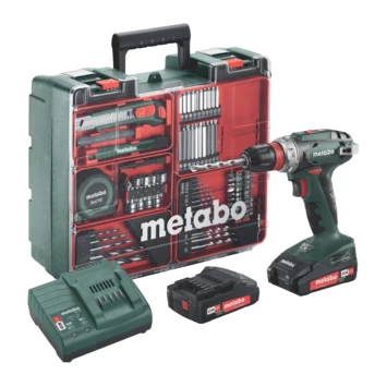 Metabo 18V Accuboormachine BS18 Quick Incl. 2 Accu's 2.0Ah + Lader En 73-delige Accessoire-set In Koffer